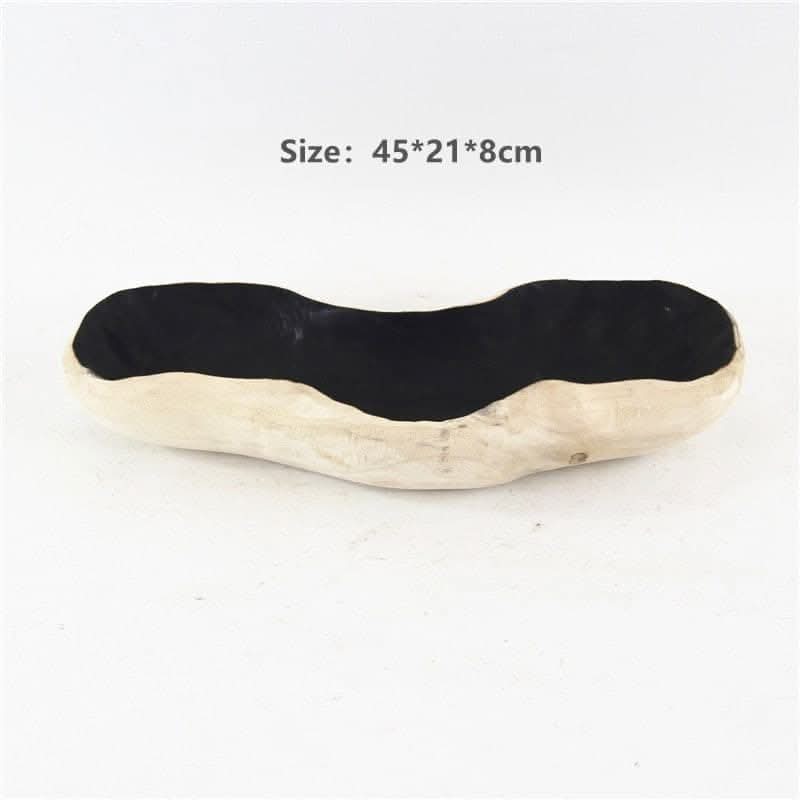 Rustic wood bowl for fruit, carved natural wood with black interior. Home Decor.